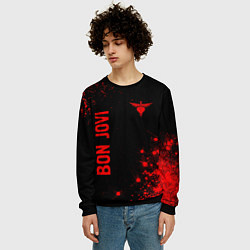 Свитшот мужской Bon Jovi - red gradient вертикально, цвет: 3D-черный — фото 2