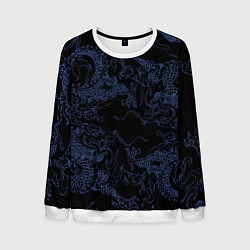 Свитшот мужской Синий дракон на черном, цвет: 3D-белый