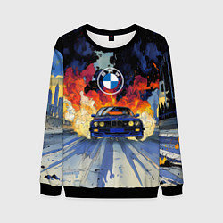 Свитшот мужской Синяя БМВ за огнем, цвет: 3D-черный