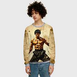 Свитшот мужской Брюс Ли на бежевом, цвет: 3D-меланж — фото 2