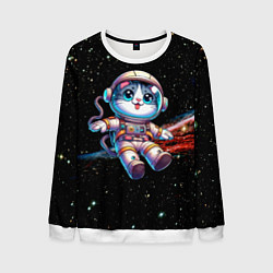 Свитшот мужской Котёнок космонавт в открытом космосе, цвет: 3D-белый