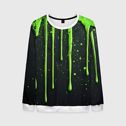 Мужской свитшот Зеленая краска стекающая на черном фоне