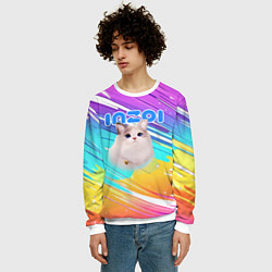 Свитшот мужской Inzoi кошечка на радужном фоне, цвет: 3D-белый — фото 2