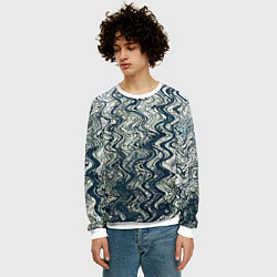 Свитшот мужской Бело-синий искажённые абстрактные линии, цвет: 3D-белый — фото 2