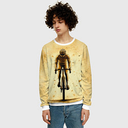 Свитшот мужской Трековый велосипедист на бежевом, цвет: 3D-белый — фото 2