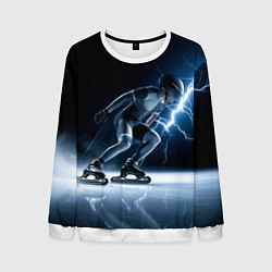 Свитшот мужской Конькобежец и молния, цвет: 3D-белый