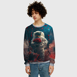 Свитшот мужской Космонавт с букетом роз, цвет: 3D-меланж — фото 2