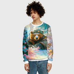 Свитшот мужской Русский медведь военный в лесу, цвет: 3D-белый — фото 2