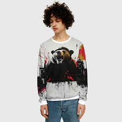 Свитшот мужской Медведь и брызги краски, цвет: 3D-белый — фото 2