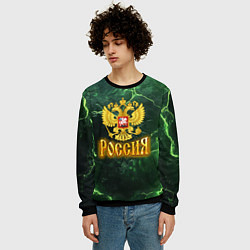 Свитшот мужской Россия огненный текст на зеленом, цвет: 3D-черный — фото 2