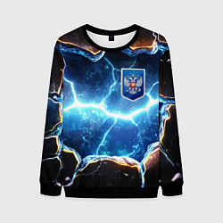 Свитшот мужской Синие неоновые плиты и герб РФ, цвет: 3D-черный