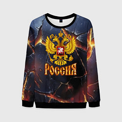 Свитшот мужской Золотой герб России и текстура с плитами, цвет: 3D-черный