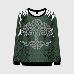Свитшот мужской Древние руны и древо жизни с крыльями, цвет: 3D-черный