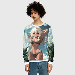 Свитшот мужской Милая блондинка на природе, цвет: 3D-белый — фото 2