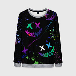 Свитшот мужской Неновые краски - лица крипи смайл, цвет: 3D-меланж