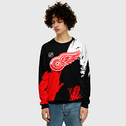 Свитшот мужской Детройт Ред Уингз - брызги краска на черном фоне, цвет: 3D-черный — фото 2