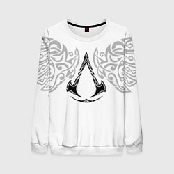 Свитшот мужской Ассасин Крид - узор ворон, цвет: 3D-белый