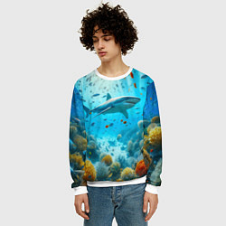 Свитшот мужской Белая акула в коралловом рифе, цвет: 3D-белый — фото 2