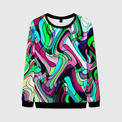 Свитшот мужской Зелёно-розовый искажённая абстракция, цвет: 3D-черный