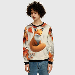 Свитшот мужской Лис под осенними листьями, цвет: 3D-черный — фото 2