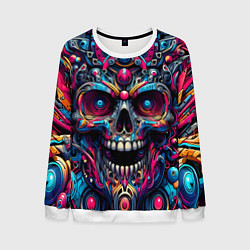 Свитшот мужской Colorful cyber skull - pattern, цвет: 3D-белый