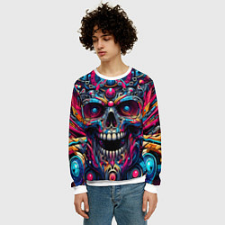 Свитшот мужской Colorful cyber skull - pattern, цвет: 3D-белый — фото 2