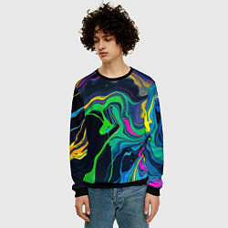 Свитшот мужской Разводы и переливы разноцветной краски, цвет: 3D-черный — фото 2