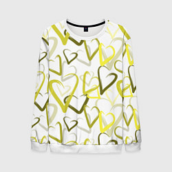 Свитшот мужской Зеленые сердца, цвет: 3D-белый