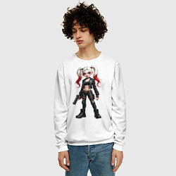Свитшот мужской Девушка в кожаной одежде с пистолетом в руке, цвет: 3D-белый — фото 2