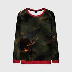 Свитшот мужской Огненные следы от пуль на камуфляже, цвет: 3D-красный