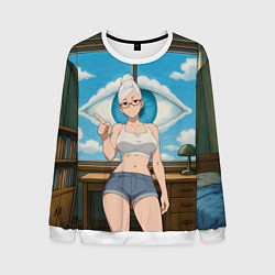 Свитшот мужской Dandadan Seiko в комнате указывает, цвет: 3D-белый