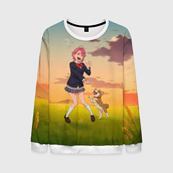 Свитшот мужской Сиратори Айра играет с песиком - Дандадан, цвет: 3D-белый