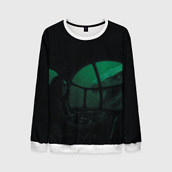 Свитшот мужской Нападение Тилозавра на девушку в батискафе ужасы, цвет: 3D-белый