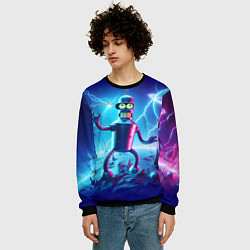 Свитшот мужской Bender on neon planet - ai art fantasy, цвет: 3D-черный — фото 2