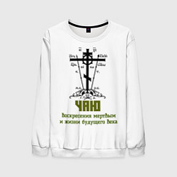 Свитшот мужской Чаю воскресения мертвым хаки арт, цвет: 3D-белый