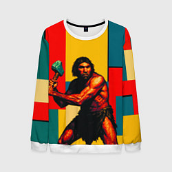 Свитшот мужской Неандерталец поп-арт, цвет: 3D-белый