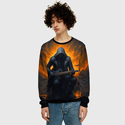 Свитшот мужской Гитарист играющий в пламени, цвет: 3D-черный — фото 2