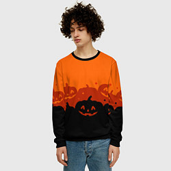 Свитшот мужской Хэллоуин счастливые тыквы, цвет: 3D-черный — фото 2