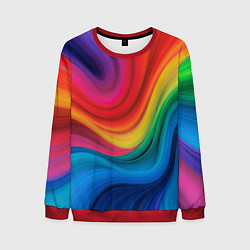 Свитшот мужской Смесь ярких красок волнистыми линиями, цвет: 3D-красный