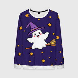 Свитшот мужской Хэллоуин, привидение на метле, цвет: 3D-белый