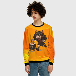 Свитшот мужской Девочка дьявол бежит за роллом, цвет: 3D-черный — фото 2