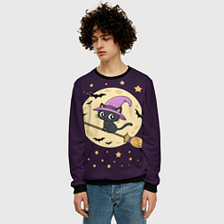 Свитшот мужской Хэллоуин, кот на метле, луна, цвет: 3D-черный — фото 2
