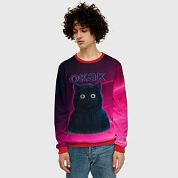 Свитшот мужской Окак мем с черным котом, цвет: 3D-красный — фото 2