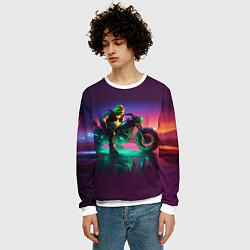Свитшот мужской Шрек на мотоцикле на закате - нейроарт фантазия, цвет: 3D-белый — фото 2