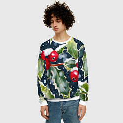 Свитшот мужской Зимний остролист, цвет: 3D-белый — фото 2