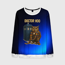 Свитшот мужской Doctor Hoo сова у телефонной будки, цвет: 3D-белый