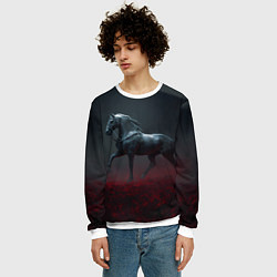 Свитшот мужской Конь в красном поле, цвет: 3D-белый — фото 2