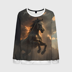 Свитшот мужской Лошадь в прыжке на фоне неба, цвет: 3D-белый