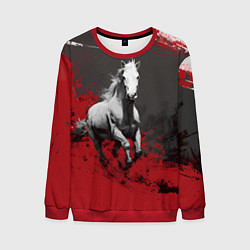 Свитшот мужской Белая лошадь - красный фон, цвет: 3D-красный