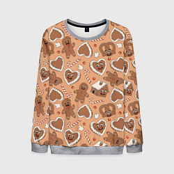 Свитшот мужской Паттерн с новогодним печеньем, цвет: 3D-меланж